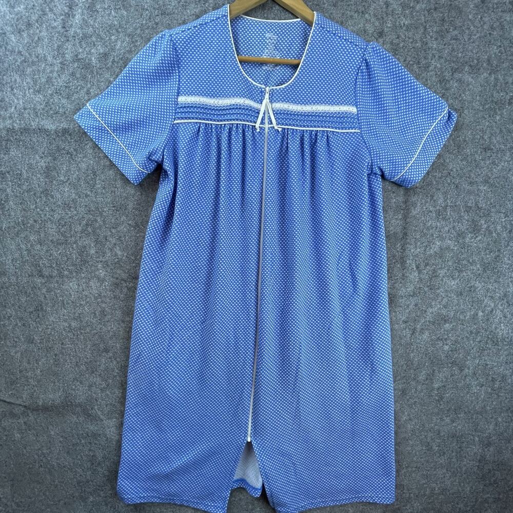 Secret Treasures Housecoat Nightgown Womens Small Blue White Full Zip Robe
